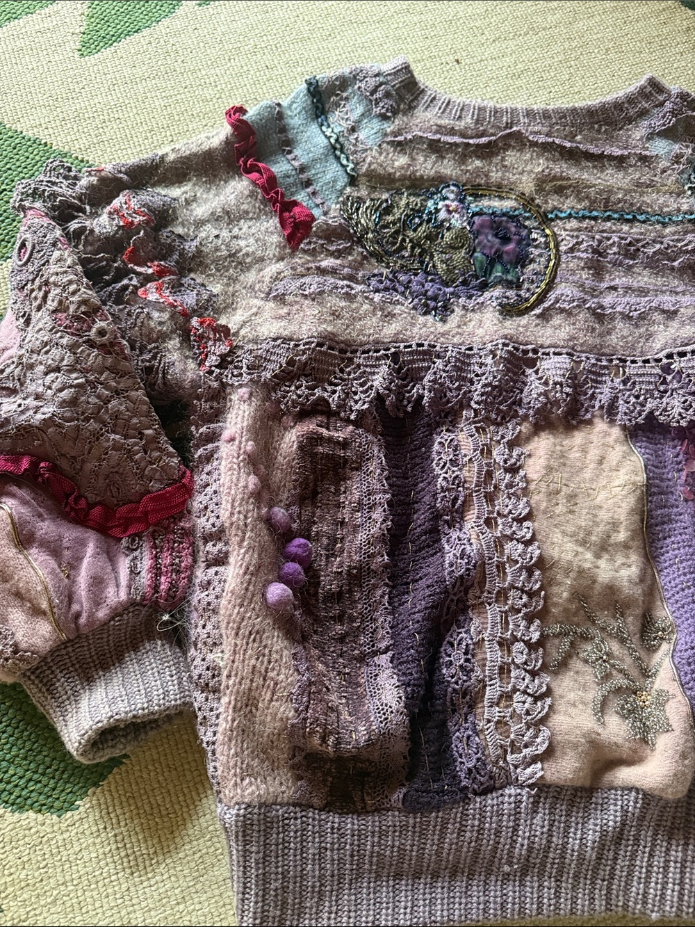Vintage Cache handmade Lavender Boho Embellished beaded crochet Crewneck Sweater - Picture 11 of 14